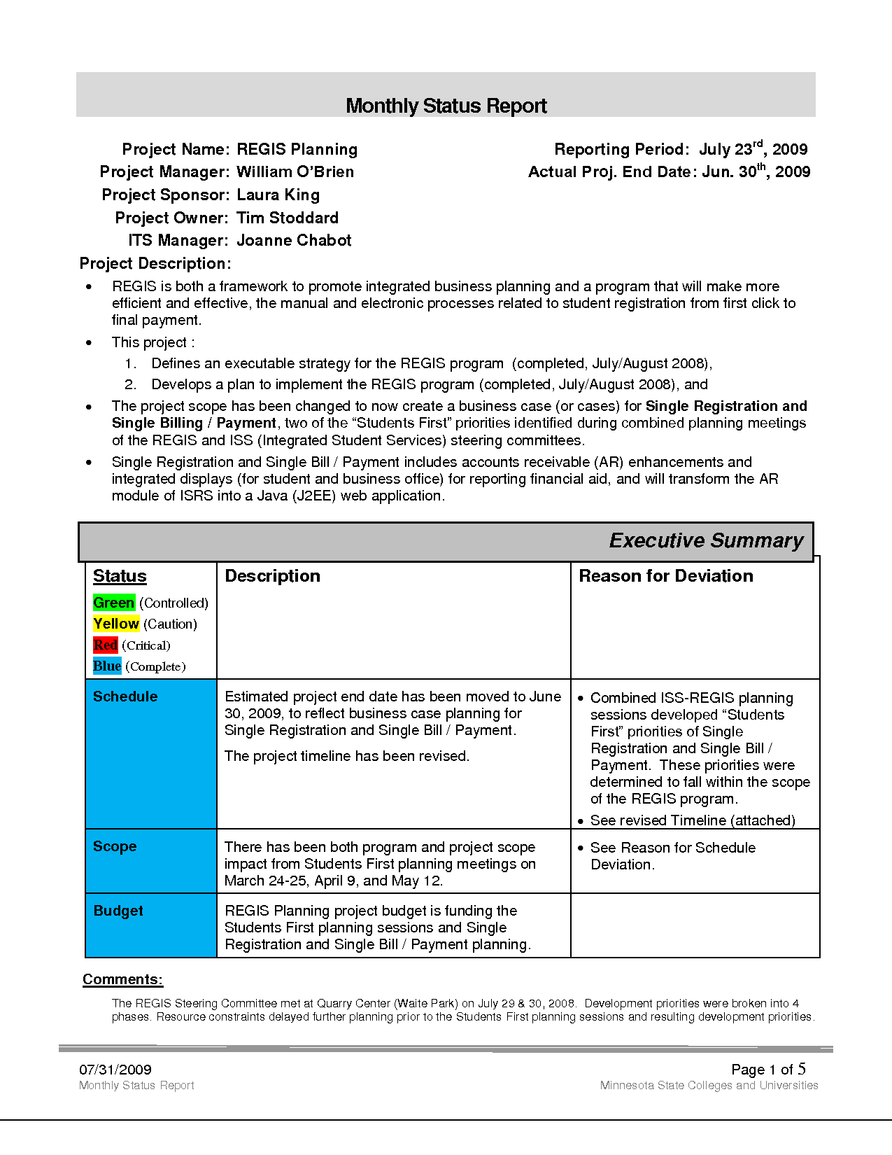 Replacethis] Business Monthly Status Report Template Example In Monthly Program Report Template