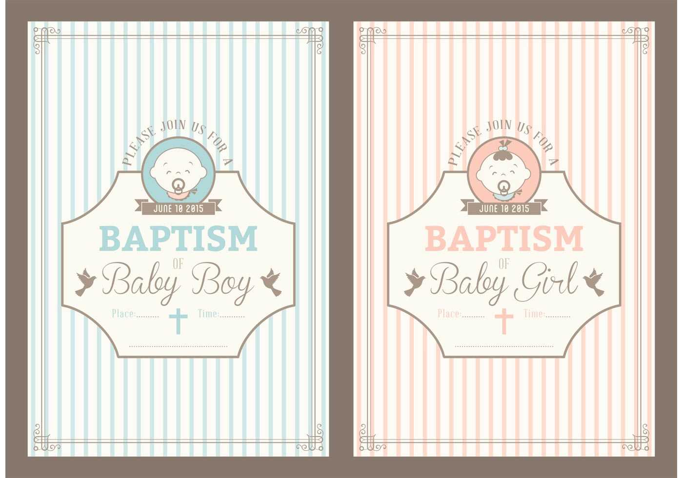 Retro Christening Invitation Vector Cards – Download Free Pertaining To Christening Banner Template Free