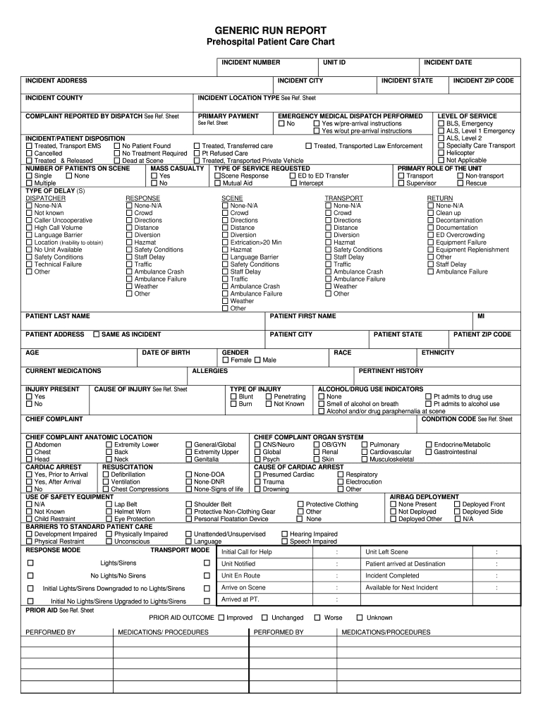 Run Report Ems – Fill Online, Printable, Fillable, Blank Intended For Patient Care Report Template