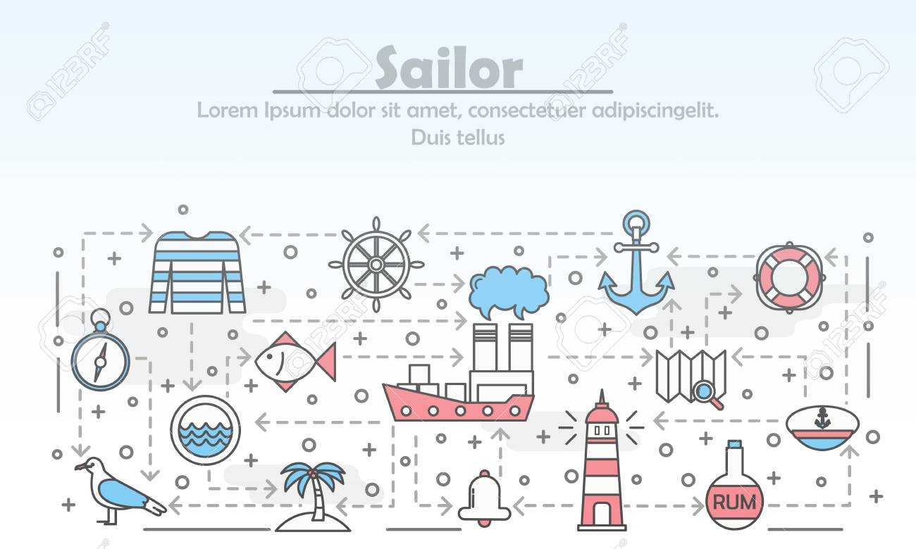 Sailor Advertising Vector Poster Banner Template. Nautical Marine.. In Nautical Banner Template