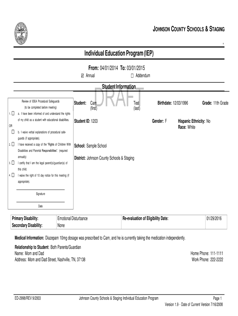 Sample Iep Form Filled Out – Fill Out And Sign Printable Pdf Template |  Signnow Throughout Blank Iep Template
