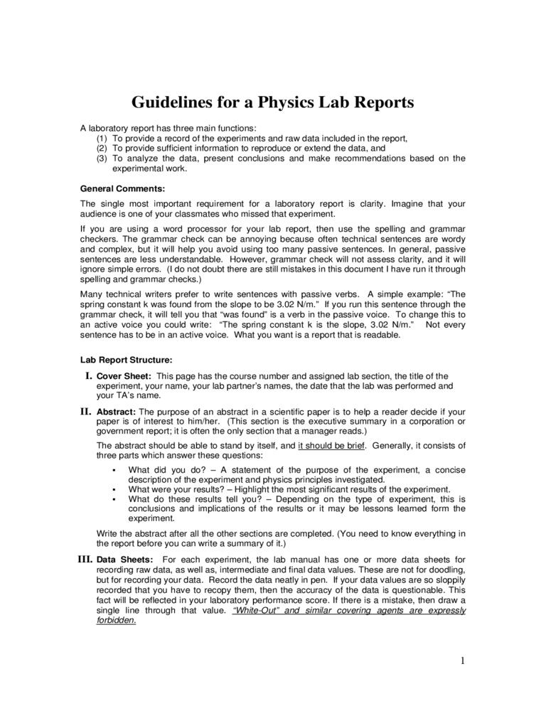 Sample Physics Lab Report Free Download In Physics Lab Report Template
