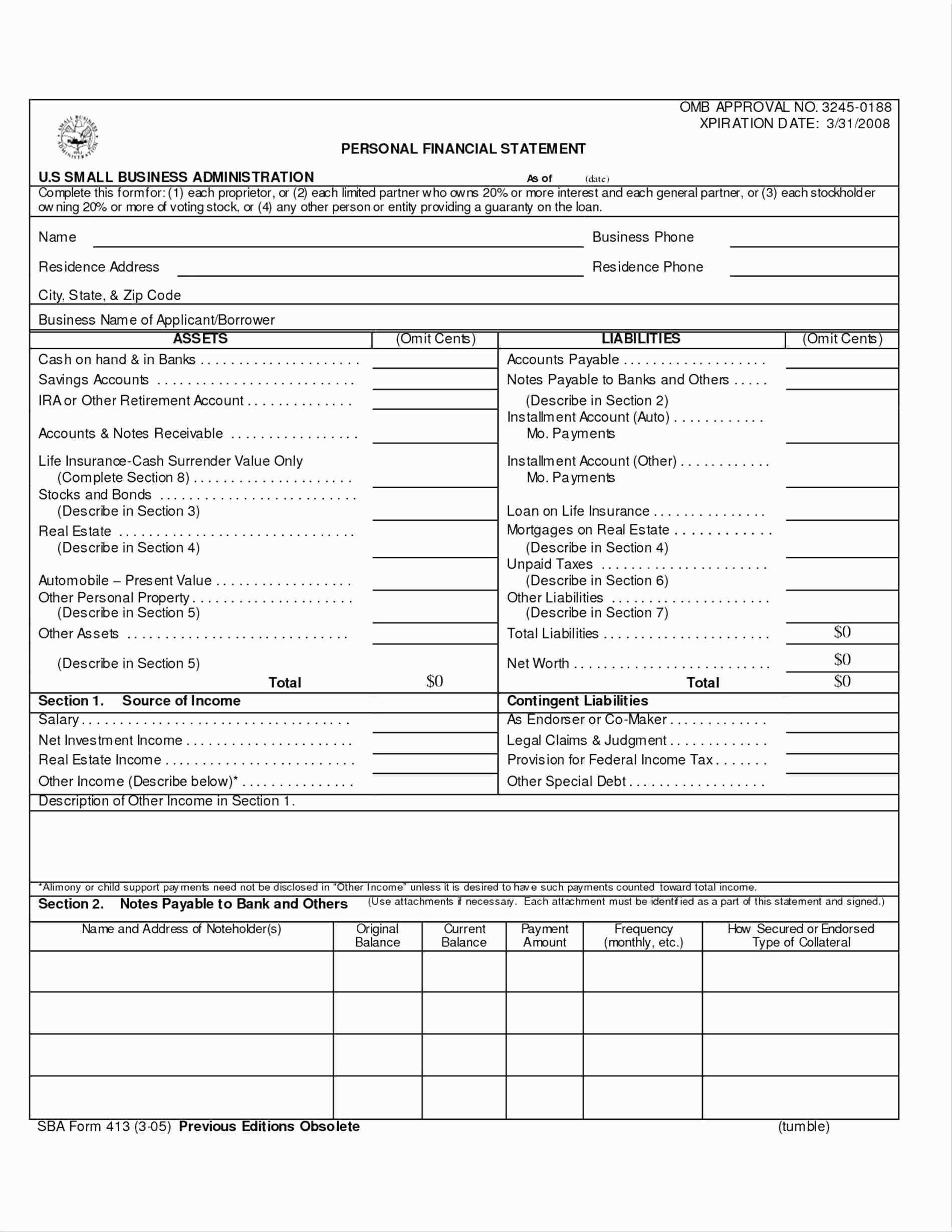 Sba Personal Ncial Statement Template Excel Spreadsheet Free Pertaining To Excel Financial Report Templates