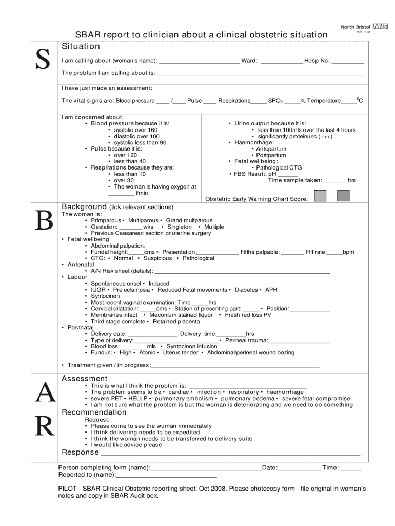 Sbar Template Pdf – Fill Online, Printable, Fillable, Blank Intended For Sbar Template Word
