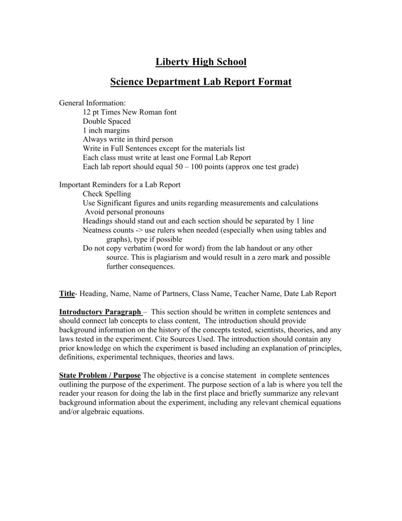Science Department Lab Report Format With Science Experiment Report Template