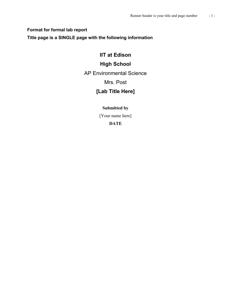 Science Report Cover Page – Mahre.horizonconsulting.co Throughout Formal Lab Report Template