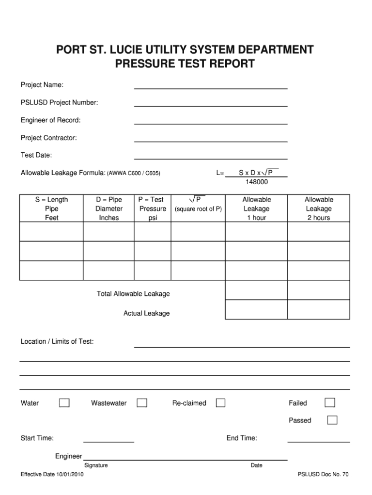 Hydrostatic Pressure Test Report Template