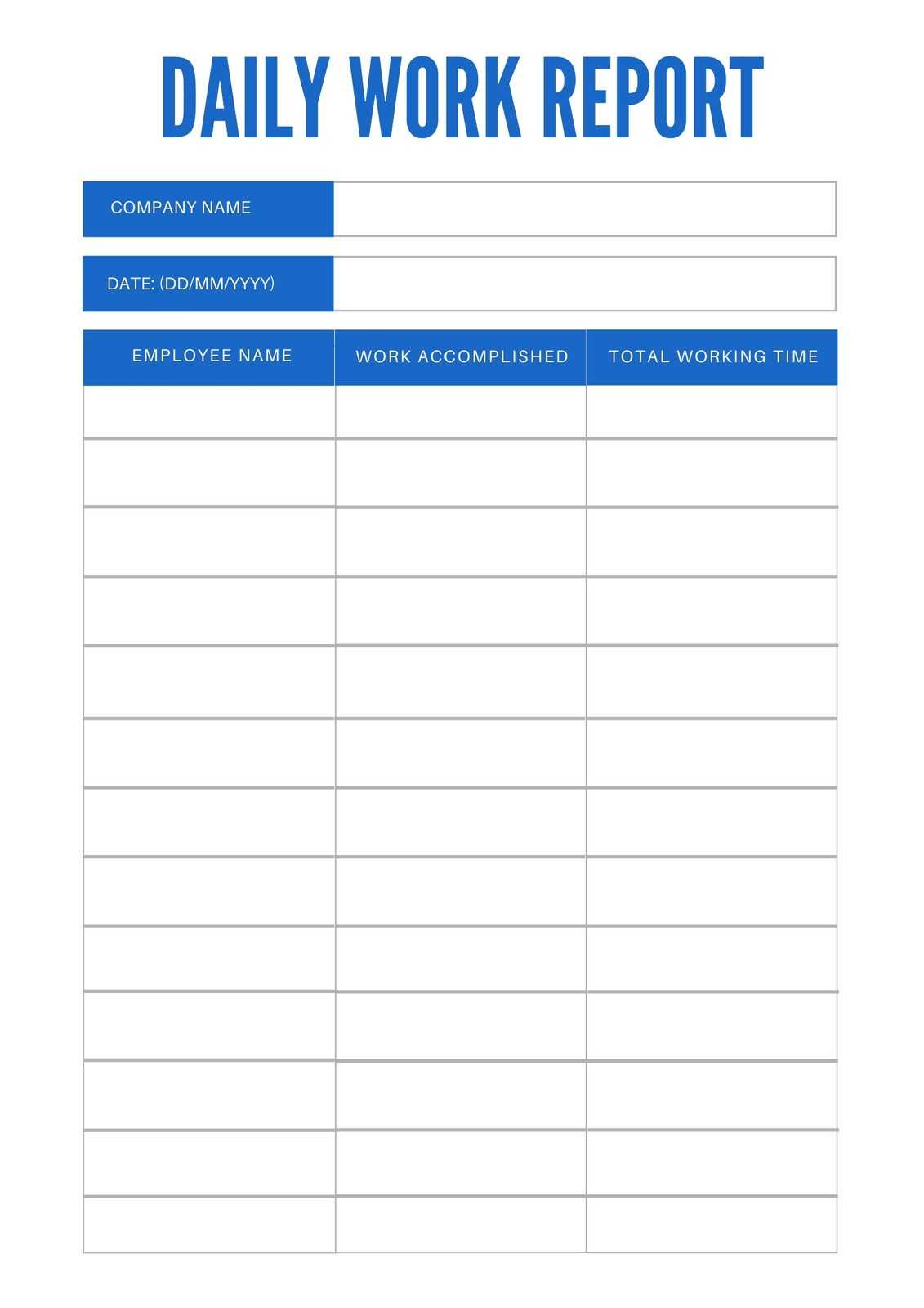 Simple Blue Daily Work Report – Templatescanva Throughout Daily Work Report Template