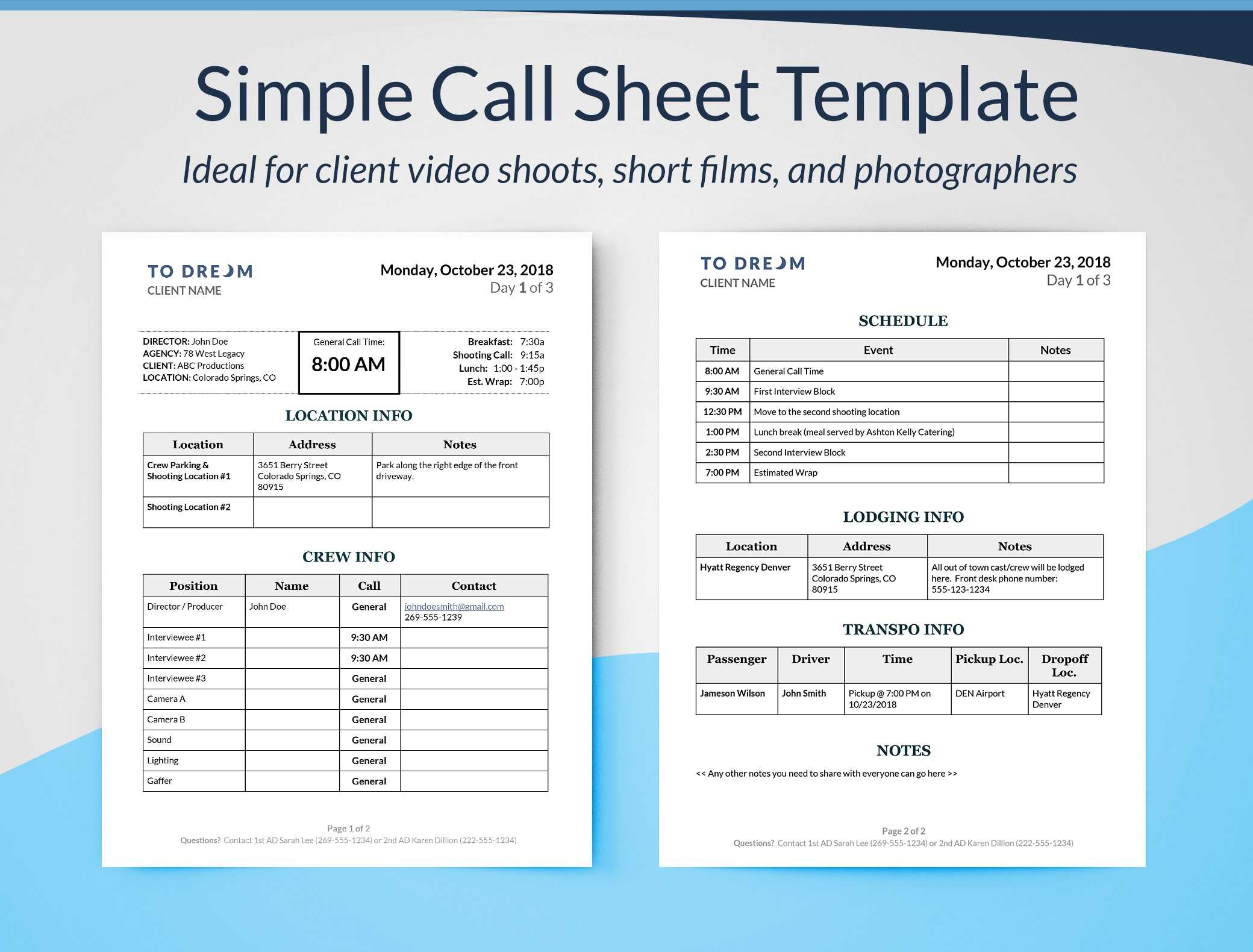 Simple Call Sheet Template Word Doc | Sethero With Regard To Film Call Sheet Template Word