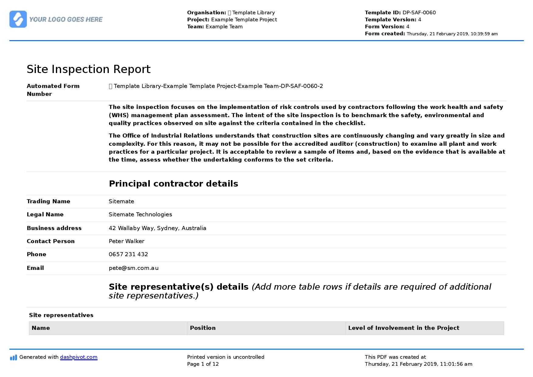 Site Inspection Report: Free Template, Sample And A Proven Inside Daily Inspection Report Template
