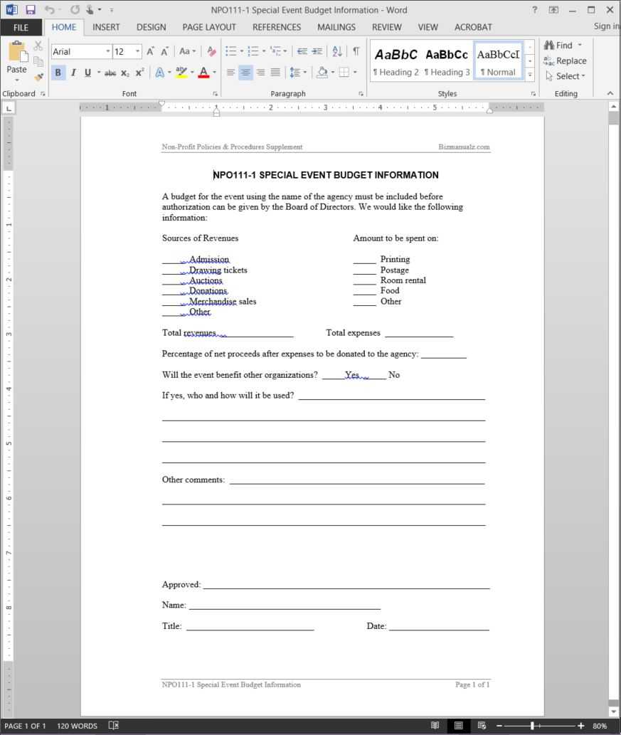 Special Event Budget Report Template | Npo111 1 In After Event Report Template