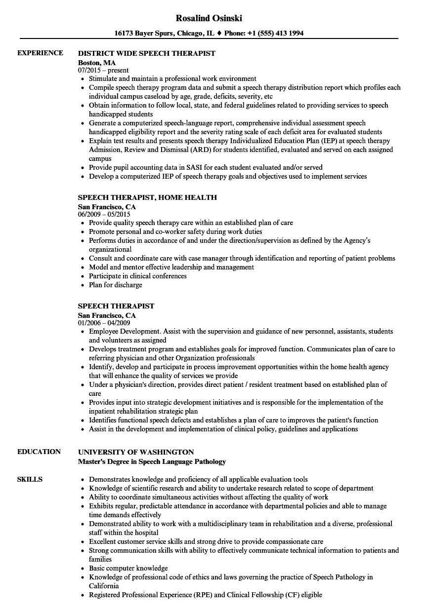 Speech Therapist Resume Samples | Velvet Jobs Intended For Speech And Language Report Template