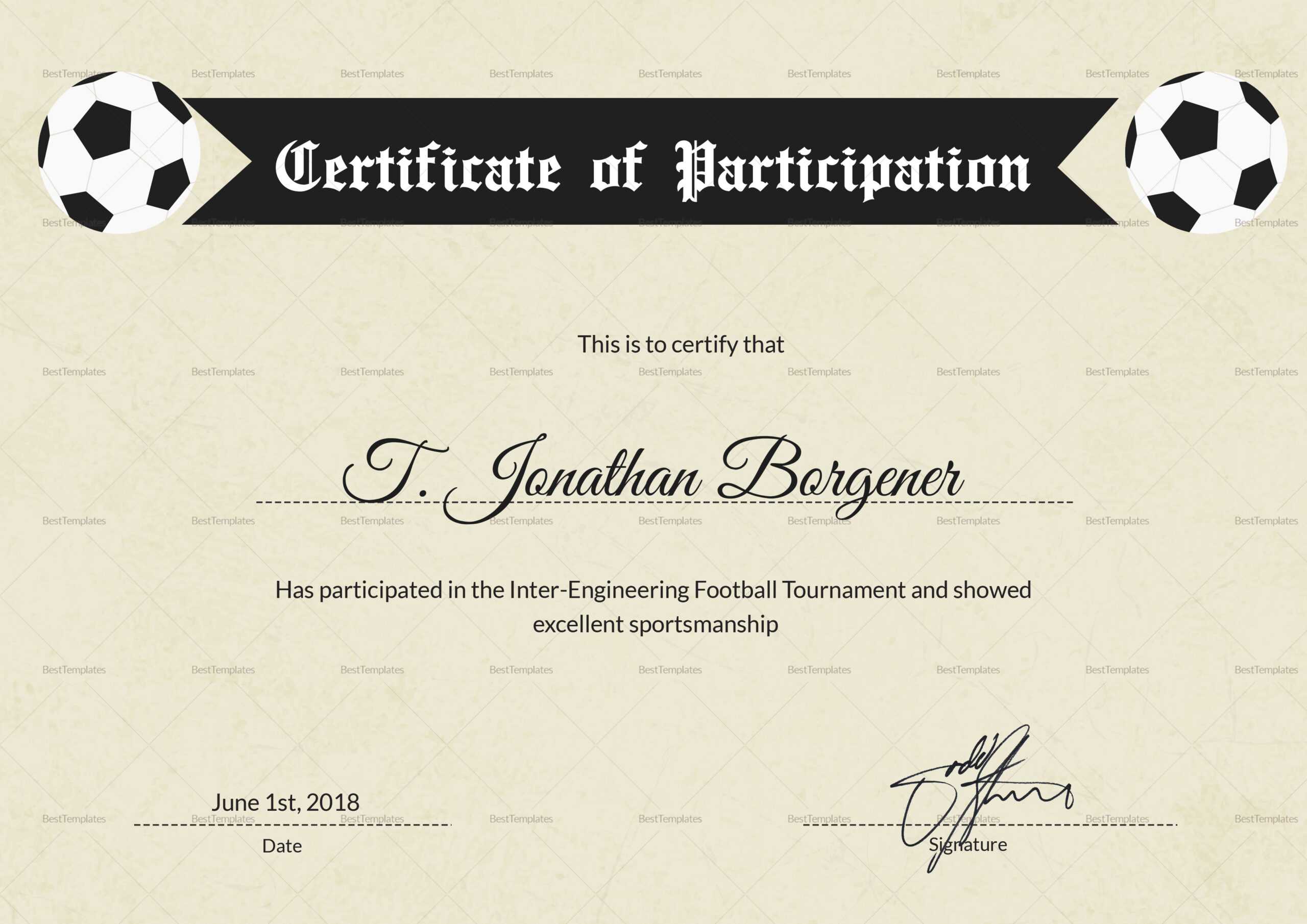 Sports Day Football Certificate Template In Soccer Certificate Templates For Word