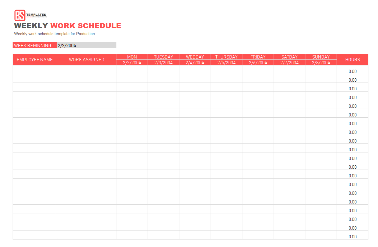 Spreadsheet Weekly Work Schedule Templates Employee Template With Blank Monthly Work Schedule Template