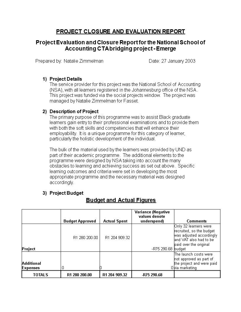 Standard Evaluation Report | Templates At Pertaining To Closure Report Template