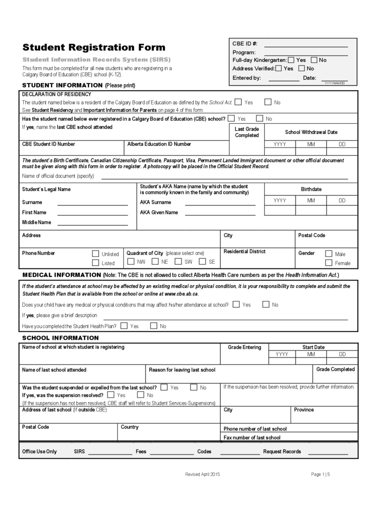 Student Registration Form – 5 Free Templates In Pdf, Word With School Registration Form Template Word