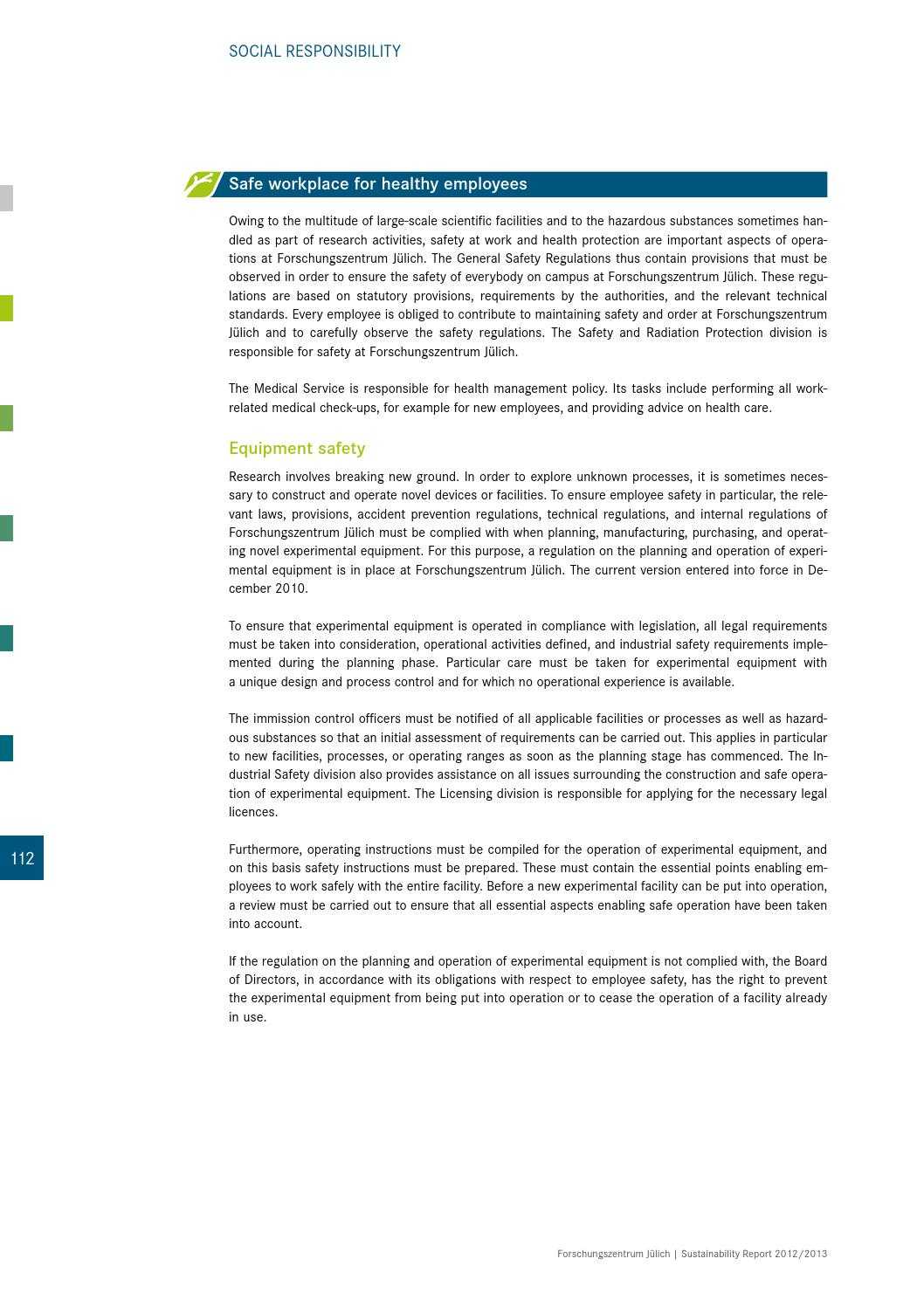 Sustainability Report 2012/2013Forschungszentrum Jülich In Health And Safety Board Report Template