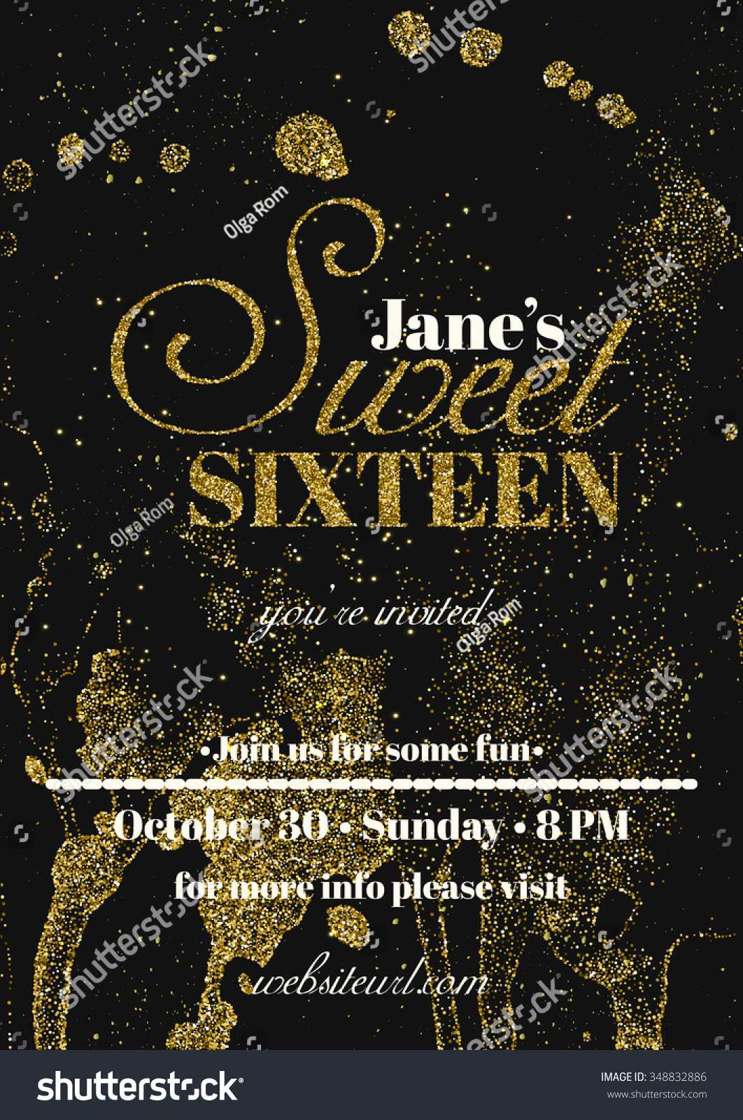 Sweet Sixteen Glitter Party Invitation Flyer Stock Vector Regarding Sweet 16 Banner Template