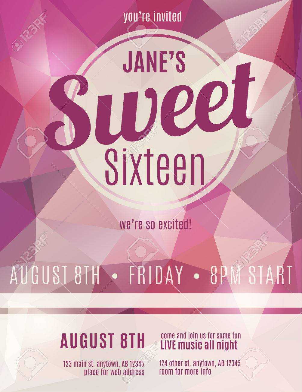 Sweet Sixteen Party Invitation Flyer Template Design Regarding Sweet 16 Banner Template