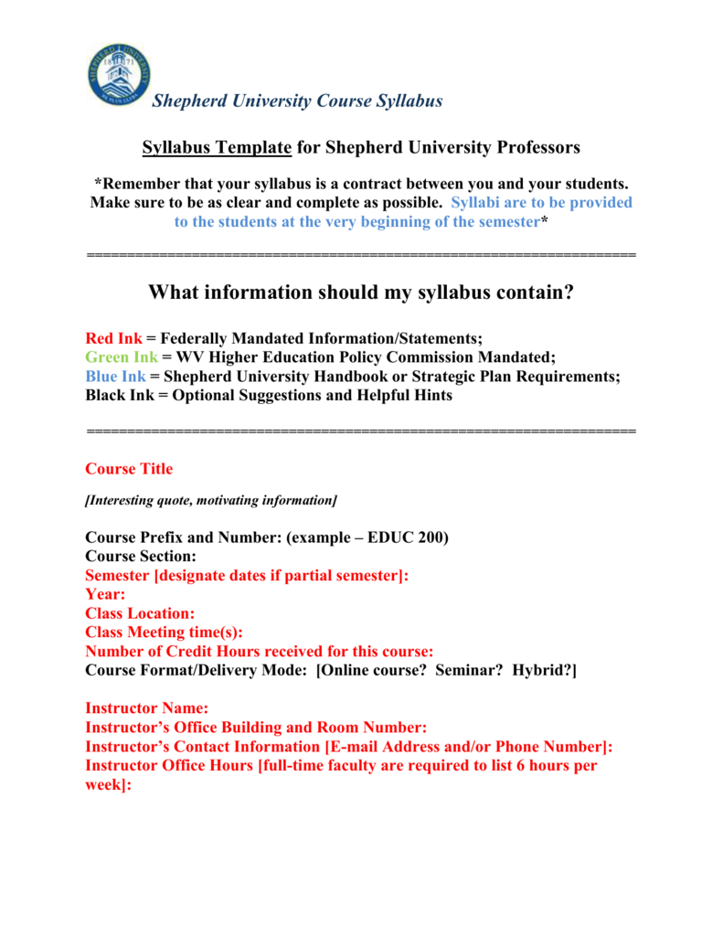 Syllabus Format – Karan.ald2014 For Blank Syllabus Template