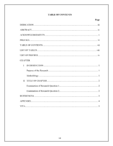 Table Of Contents - Thesis And Dissertation - Research inside Report Content Page Template