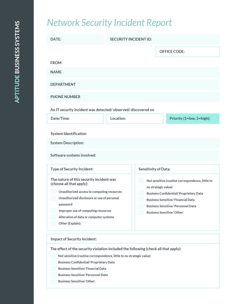 Teal It Incident Report Template For Computer Incident Report Template