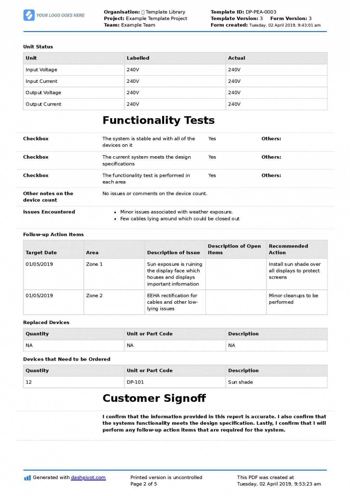 Technical Service Report Template With Regard To Template For Technical Report