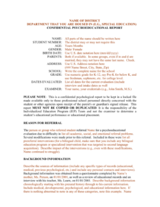 Template For A Bilingual Psychoeducational Report for Psychoeducational Report Template