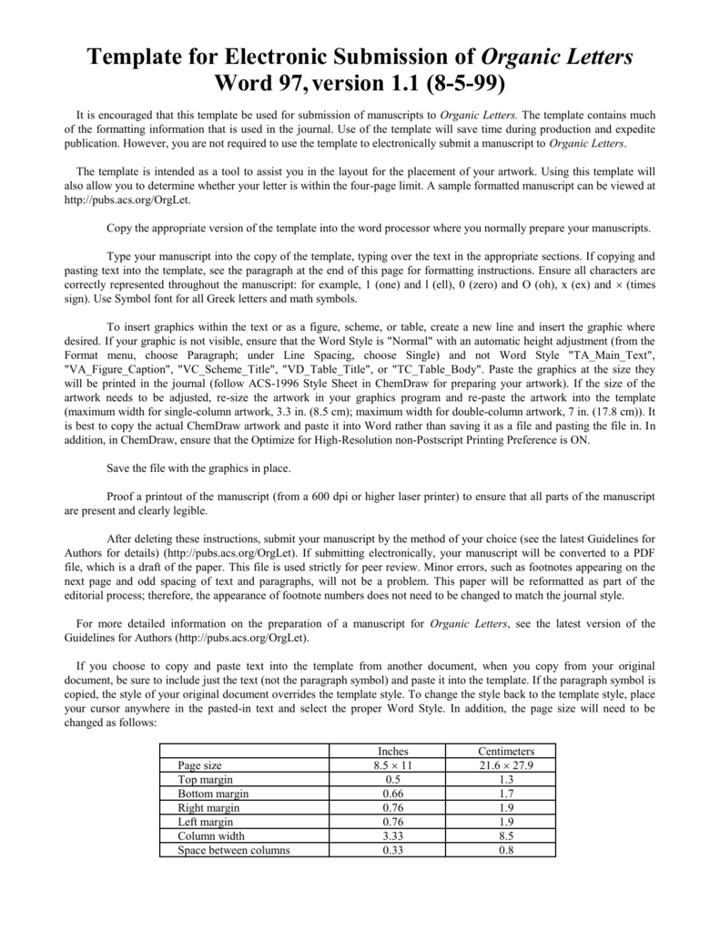 Template For Electronic Submission Of Organic Letters With Regard To Acs Word Template