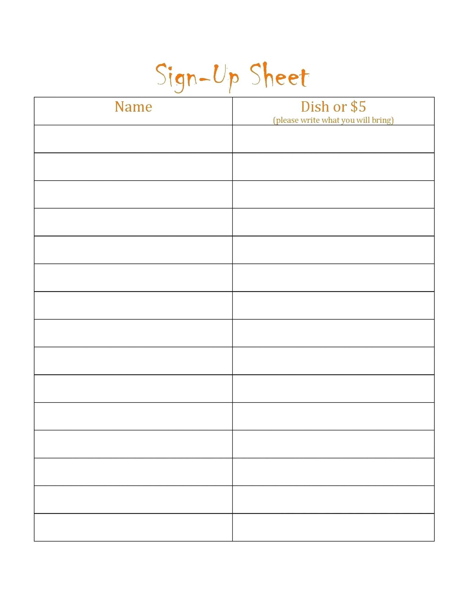 Template For Sign Up Sheet For Event – Bestawnings Pertaining To Potluck Signup Sheet Template Word