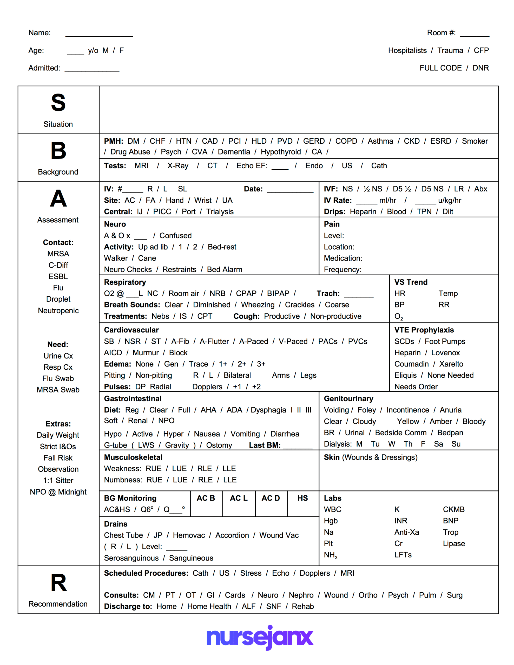 The Best Sbar & Brain Free Nursing Report Sheets & Templates Throughout Nursing Shift Report Template