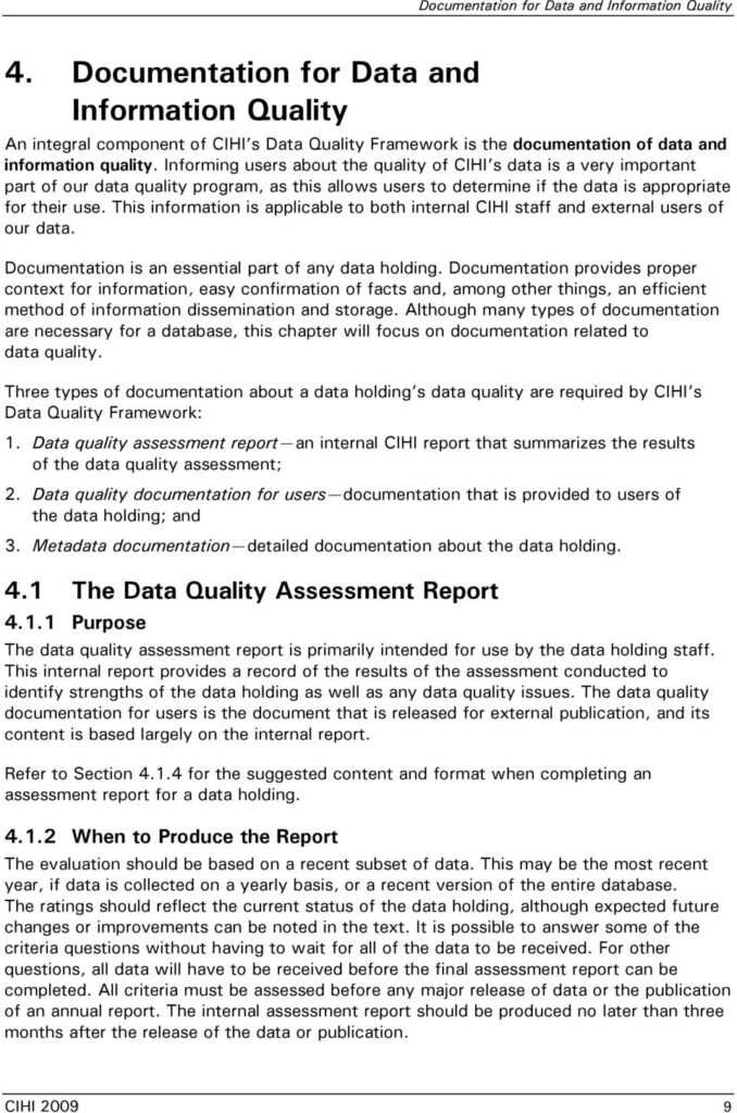 Data Quality Assessment Report Template Best Professional Templates