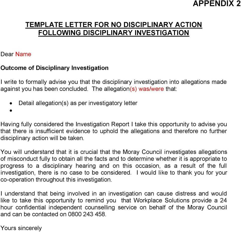 The Moray Council Disciplinary Procedures – Pdf Free Download Regarding Investigation Report Template Disciplinary Hearing