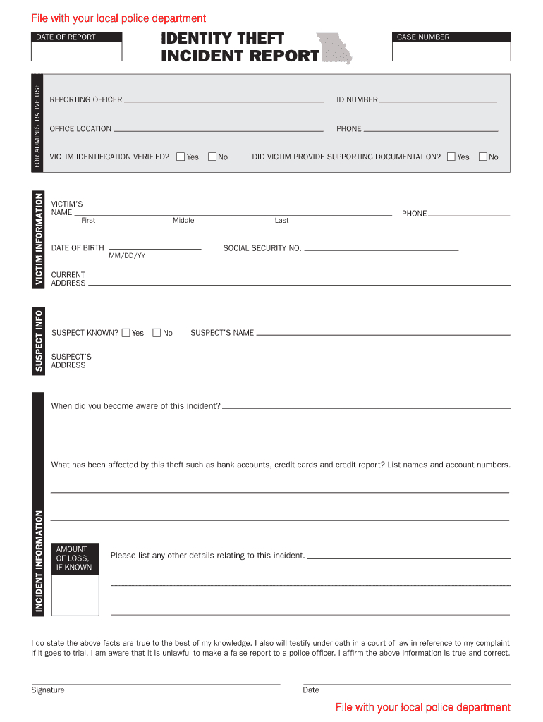 Theft Case Incident Report – Fill Online, Printable With Police Incident Report Template