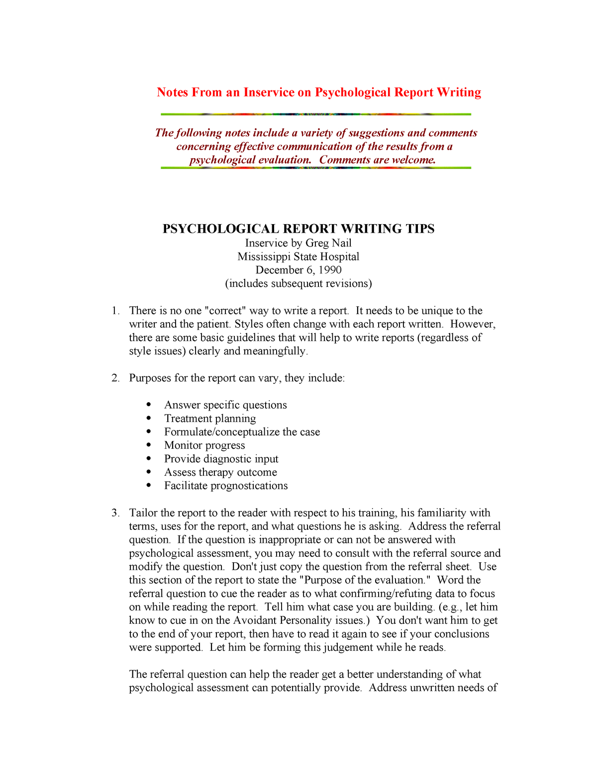 Tips In Psychological Report Writing – Psych 522 – Studocu In School Psychologist Report Template