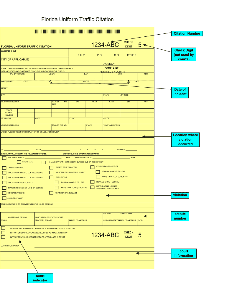 Traffic Citation – Fill Online, Printable, Fillable, Blank Throughout Blank Speeding Ticket Template