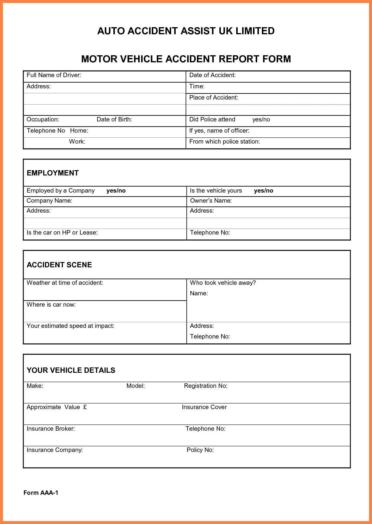 Vehicle Accident Report Form Template – Business Form Letter Inside Accident Report Form Template Uk