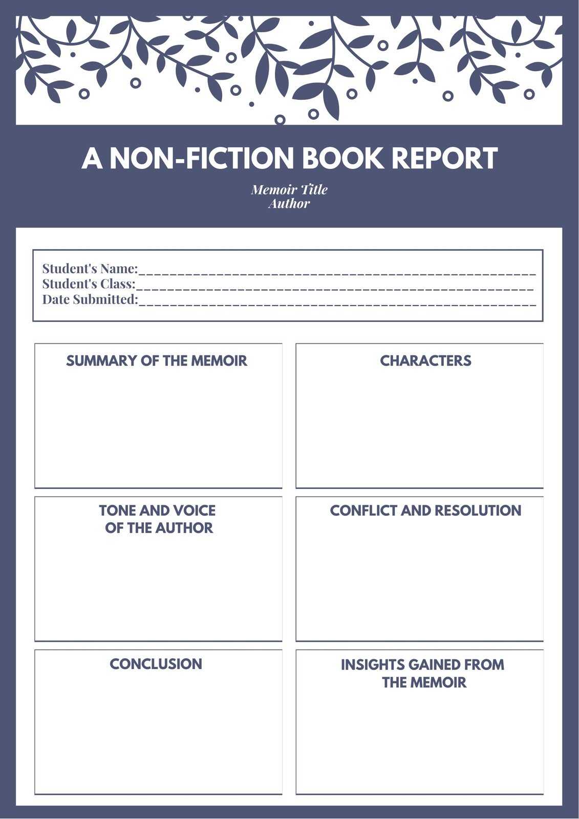 Violet White Vines Non Fiction Book Report – Templatescanva Pertaining To Nonfiction Book Report Template