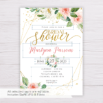 Watercolor Blush Flowers With Gold Frame Bridal Shower Invitation Template Pertaining To Blank Bridal Shower Invitations Templates