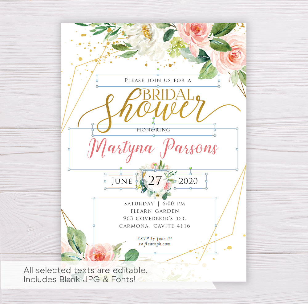 Watercolor Blush Flowers With Gold Frame Bridal Shower Invitation Template Pertaining To Blank Bridal Shower Invitations Templates
