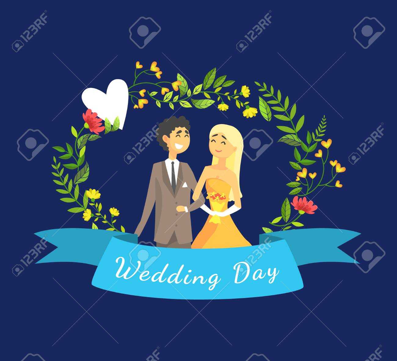 Wedding Day Banner Template With Happy Just Married Couple, Bride.. Pertaining To Bride To Be Banner Template