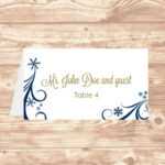 Wedding Place Card Diy Template Navy Swirling Snowflakes Within Wedding Place Card Template Free Word