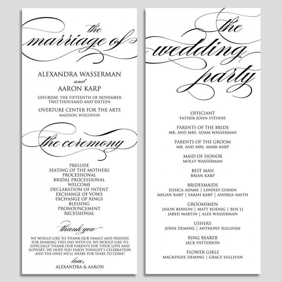 Wedding Program Template, Wedding Program Printable Pertaining To Free Printable Wedding Program Templates Word