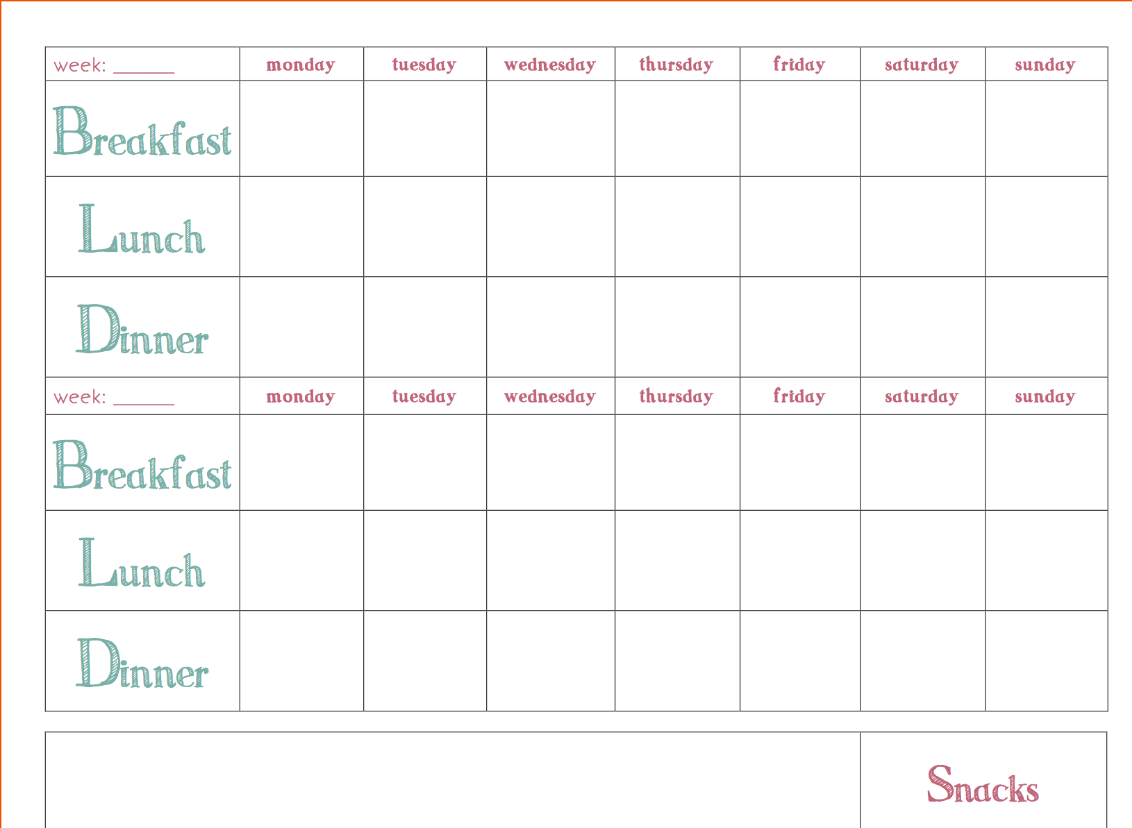 Weekly Meal Planner For Family Templates | Printable Weekly Within Blank Meal Plan Template