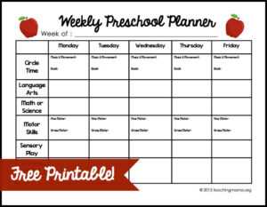 Weekly Preschool Planner {Free Printable} inside Blank Preschool Lesson Plan Template