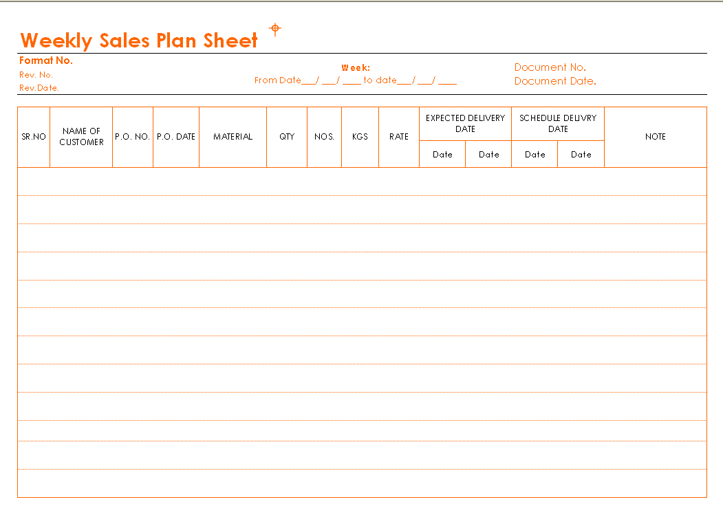 Weekly Sales Plan Sheet Format Inside Customer Visit Report Template Free Download
