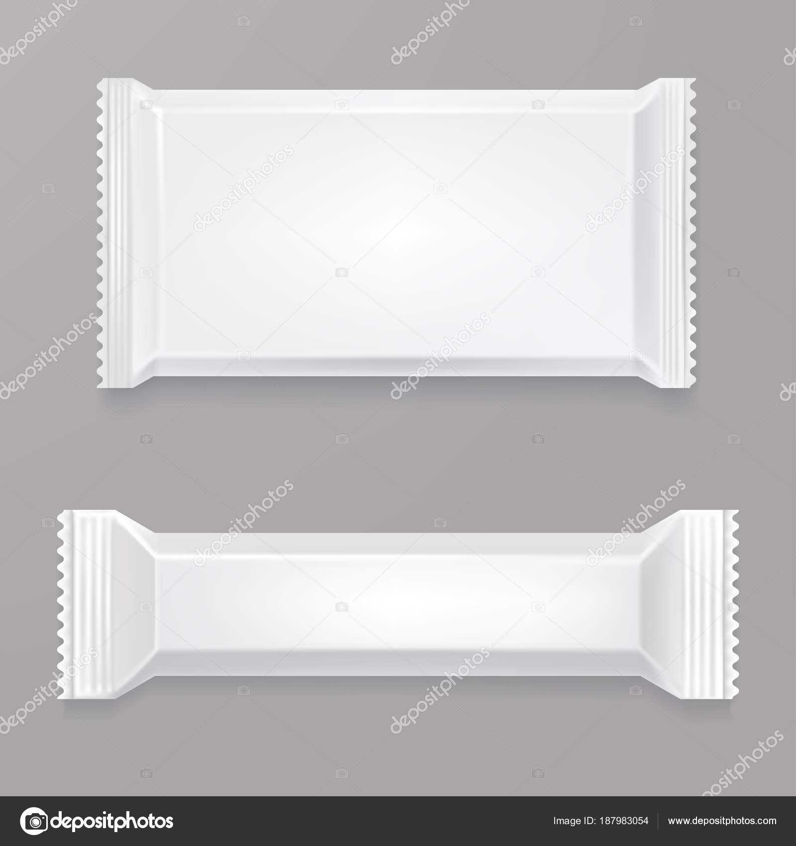 White Blank Chocolate Bar Mockup. White Polyethylene Package Intended For Blank Candy Bar Wrapper Template