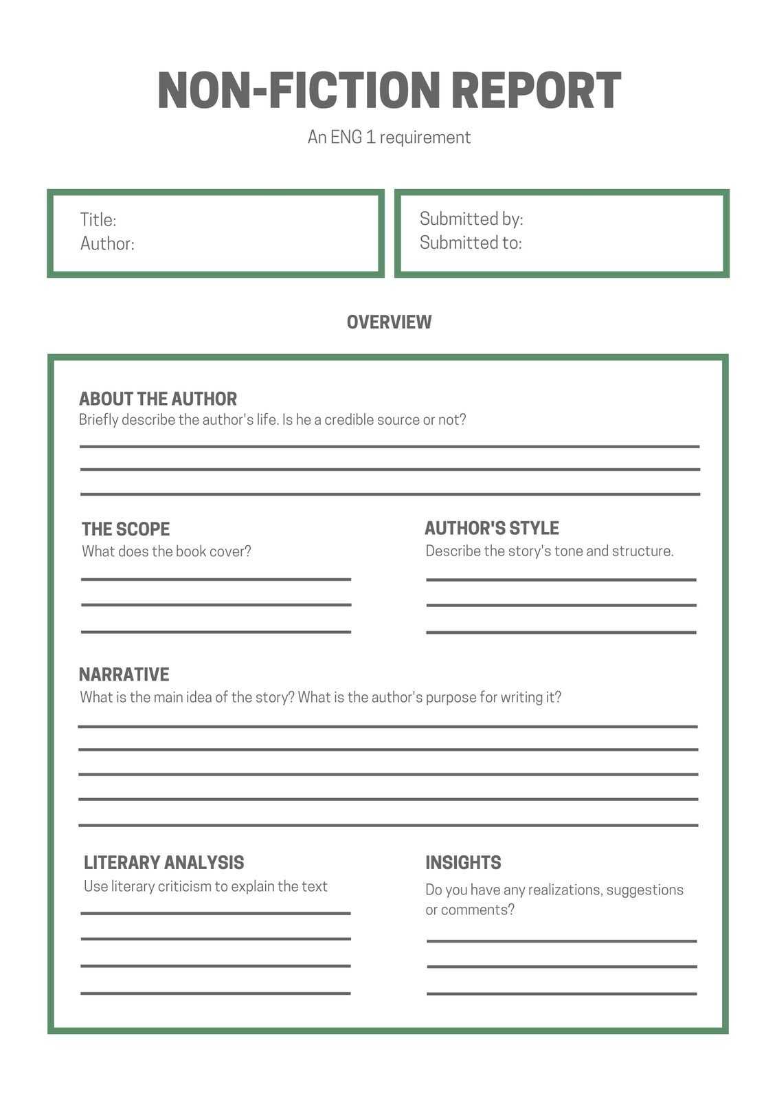 White Green Simple Non Fiction Book Report – Templatescanva Throughout Nonfiction Book Report Template