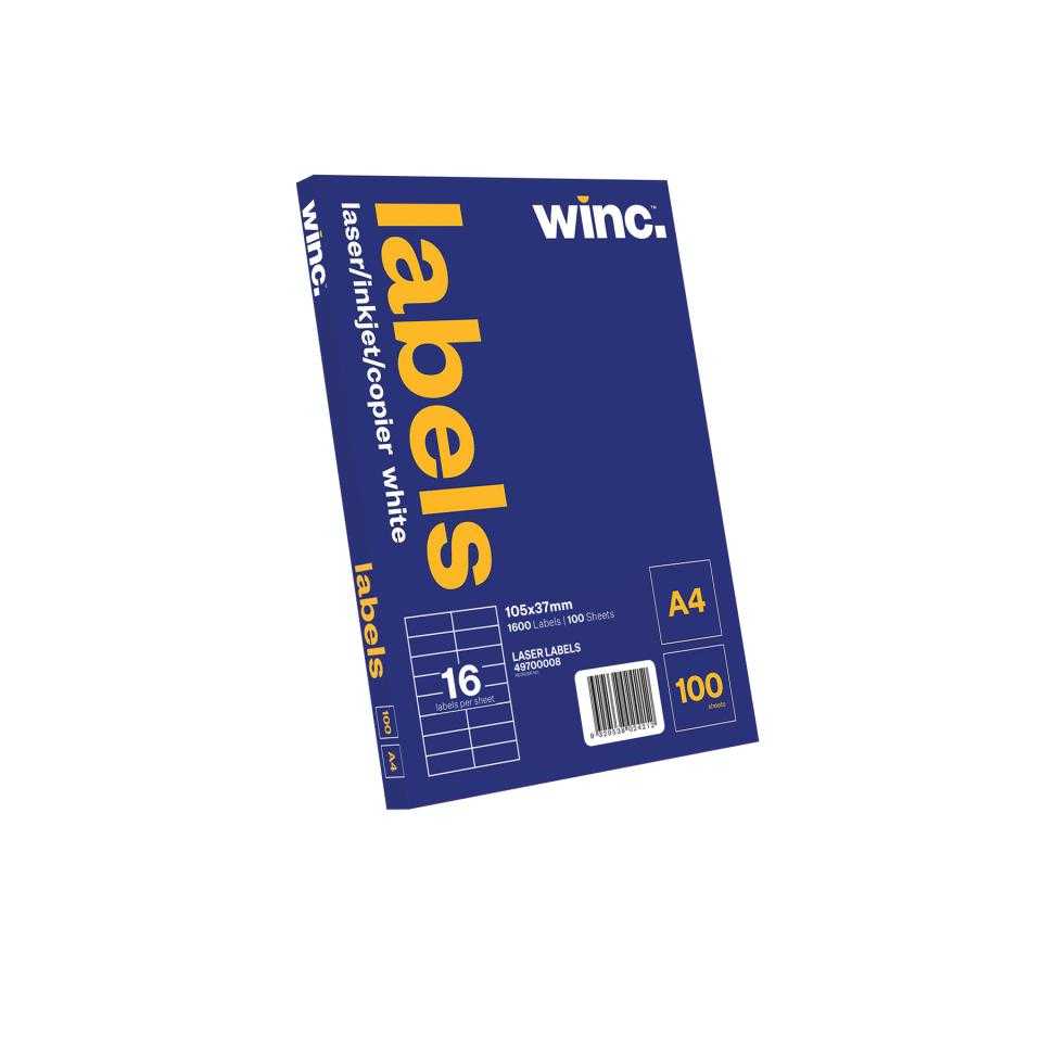 Winc Laser Labels 105X37Mm 16 Per Sheet Pack Of 100 Sheets Regarding Word Label Template 16 Per Sheet A4