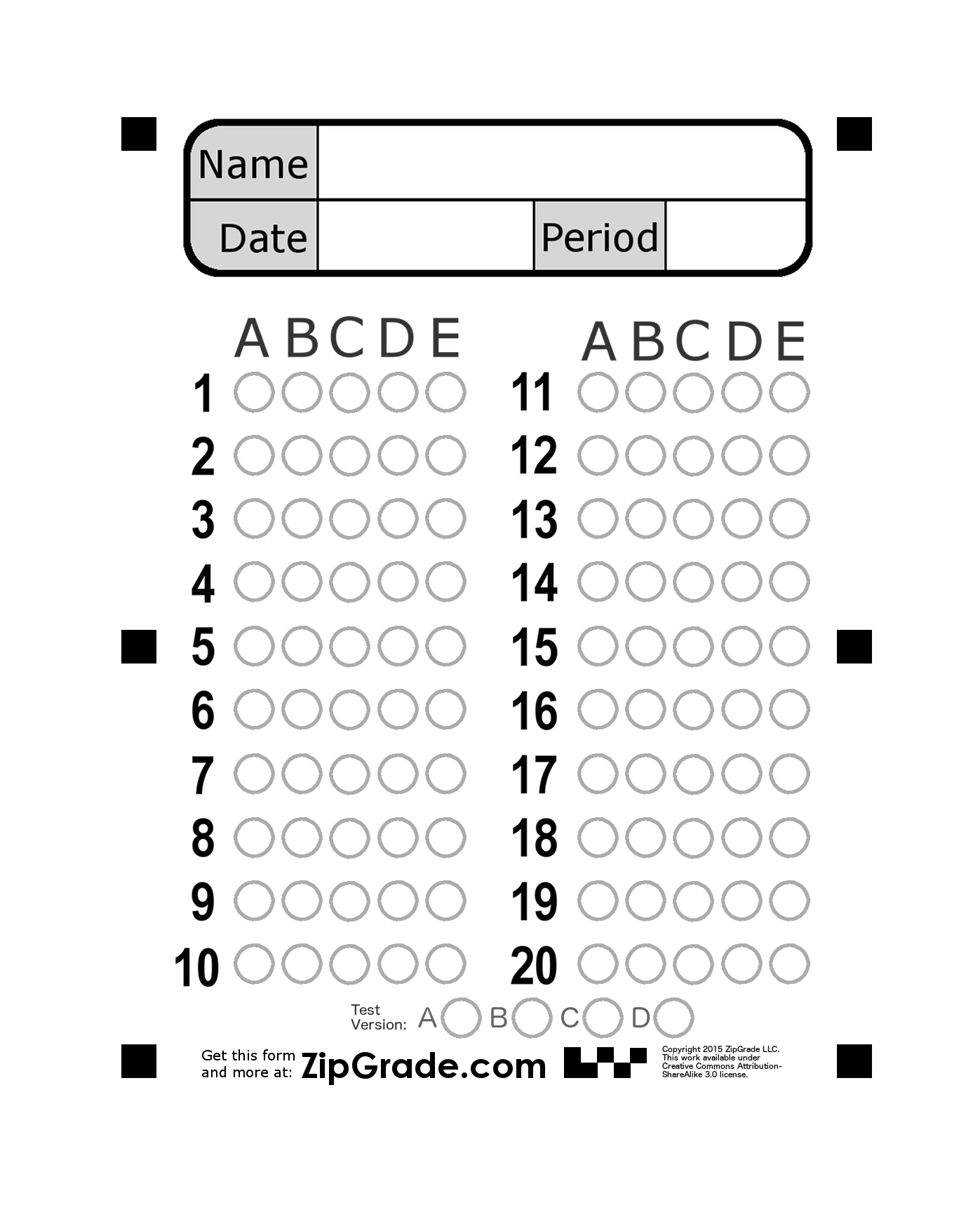 Zipgrade: Answer Sheet Forms Within Blank Answer Sheet Template 1 100
